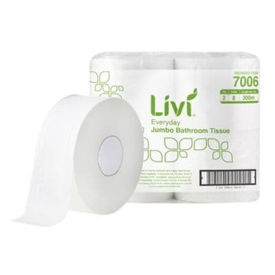Livi Everyday 2ply Virgin Jumbo Toilet Rolls, 300m x 8 rolls